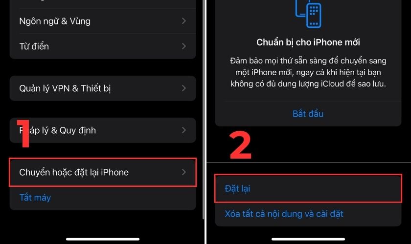 Khôi phục cài đặt mặc định để xóa bộ nhớ Khác