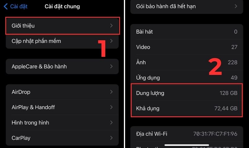 Cách kiểm tra dung lượng iPhone ở mục Giới thiệu