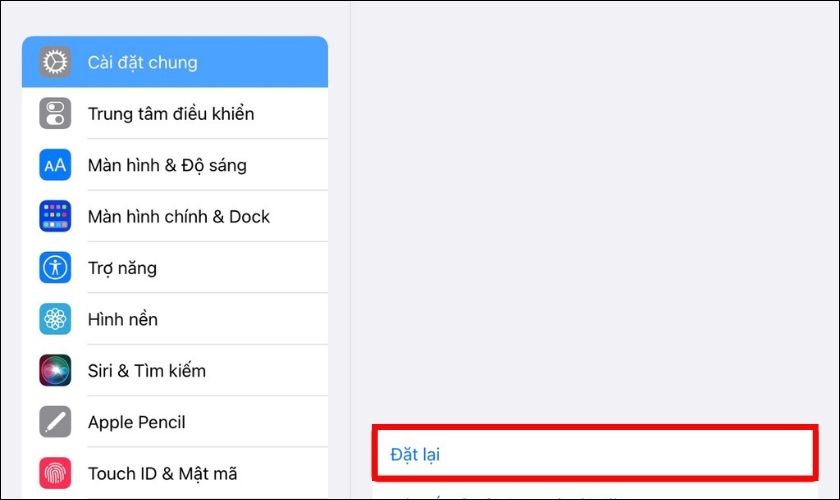 Chọn Đặt lại để khôi phục cài đặt gốc cho iPad của bạn