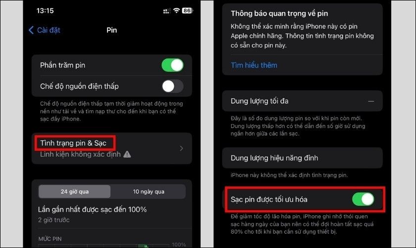 Kéo cần gạt sang phải để bật tính năng Sạc pin được tối ưu hóa cho iPhone của bạn