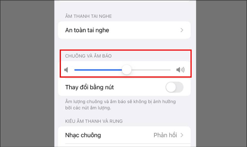 Bạn hãy kéo thanh trượt sang bên phải để tăng âm lượng nhạc chuông