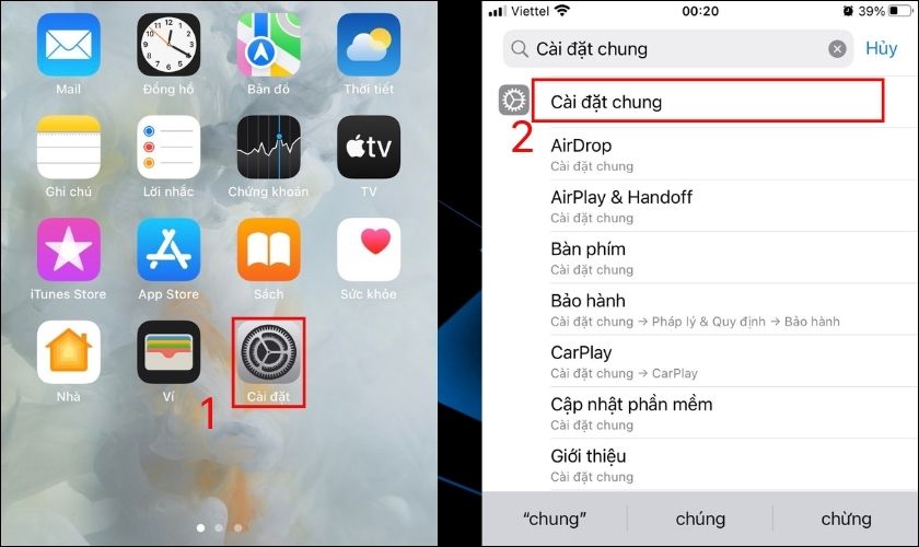 Vào Cài đặt trên iPhone/iPad, sau đó chọn phần Cài đặt chung