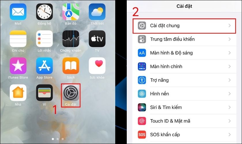 Vào Cài đặt trên iPhone, sau đó chọn Cài đặt chung