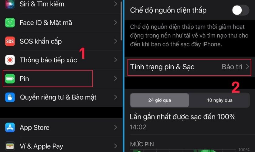 Vào Cài đặt, sau đó chọn vào Pin, tiếp tục bấm vào Tình trạng pin