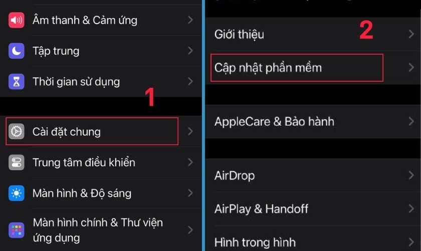 Nhấn vào mục Cập nhật phần mềm