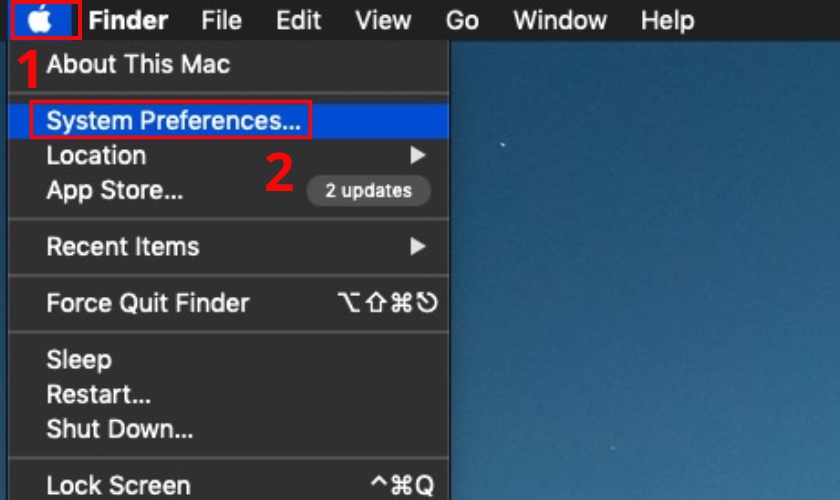 Mở System Settings trên MacBook bằng cách nhấp vào logo Apple
