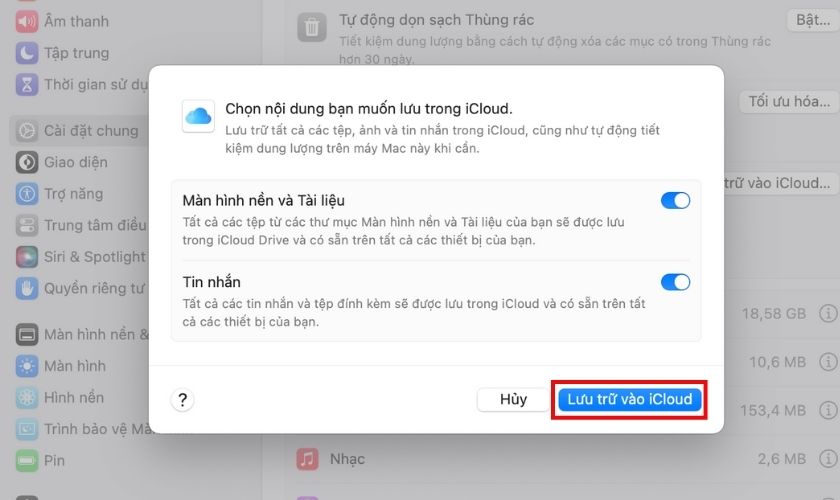 Lưu trữ bằng iCloud khi ổ cứng MacBook bị đầy