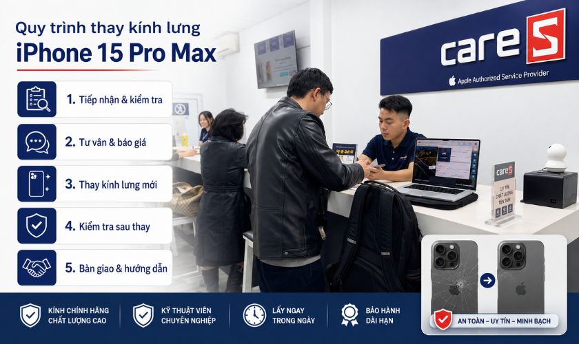 Quy trình thay kính lưng iPhone 15 Pro Max đúng kỹ thuật