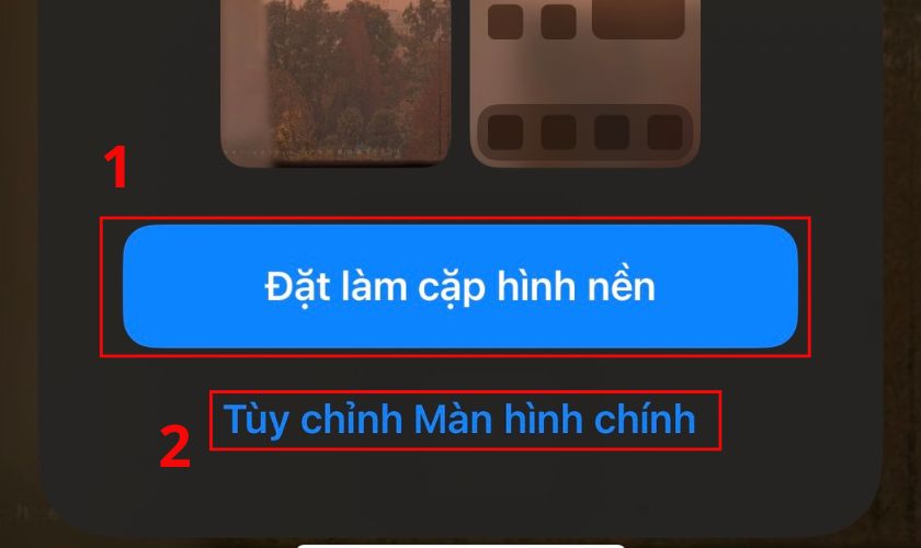 Bạn có thể lựa chọn Đặt làm cặp hình nền hoặc Tùy chỉnh Màn hình chính