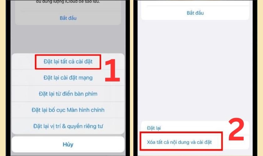 Chọn Xóa tất cả nội dung và cài đặt