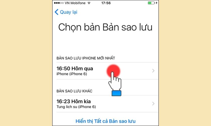 Chọn bản sao lưu mong muốn