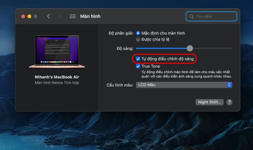 Tick chọn vào ô Tự động tùy chỉnh độ sáng