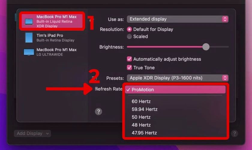 Bạn chọn mục Refresh Rate (tần số quét) và chọn mức phù hợp với màn hình