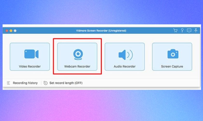Chọn vào mục Webcam Recorder trên màn hình hiển thị