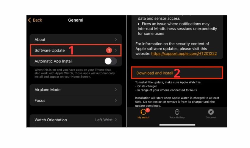 Khởi động lại và cập nhật phần mềm Apple Watch trên iphone
