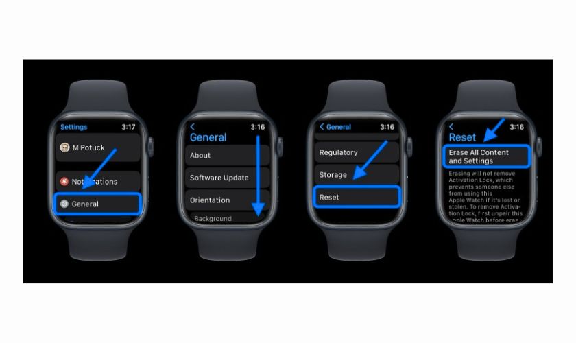 Khôi phục cài đặt gốc khi Apple Watch hết pin sạc không lên