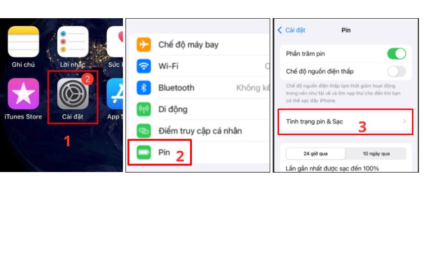 Kiểm tra pin iphone trực tiếp trong Cài đặt iPhone