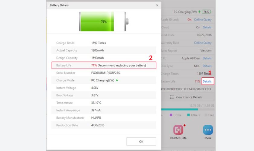 Kiểm tra pin iPhone 11 bằng 3uTools