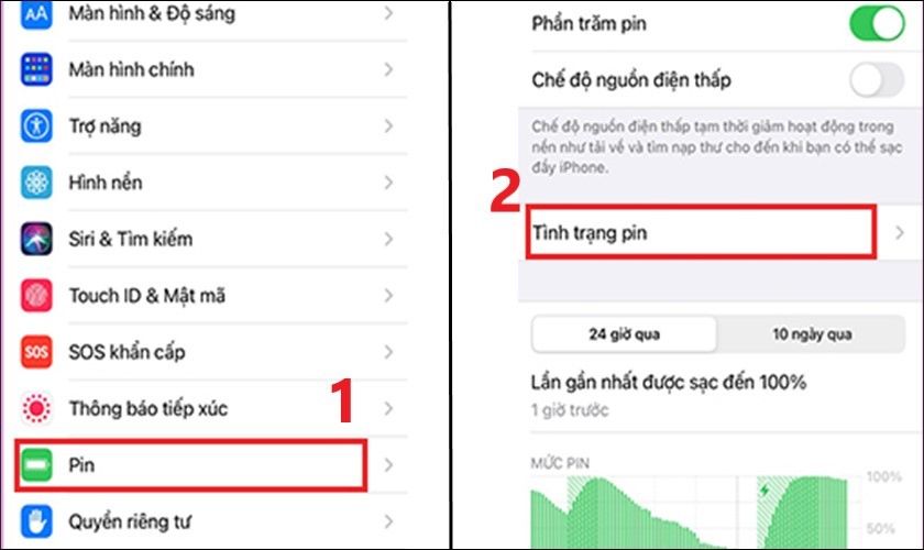 Kiểm tra tình trạng pin iPhone 7 Plus bằng Cài đặt