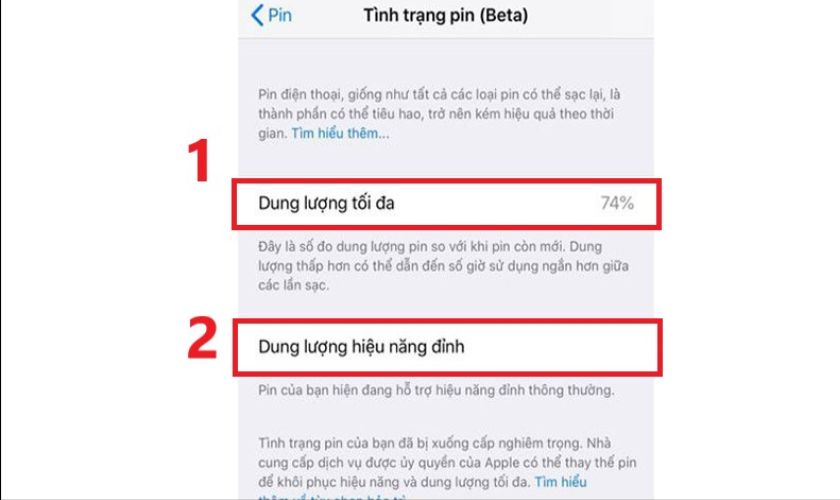 Kiểm tra tình trạng pin iPhone 7 Plus bằng Cài đặt