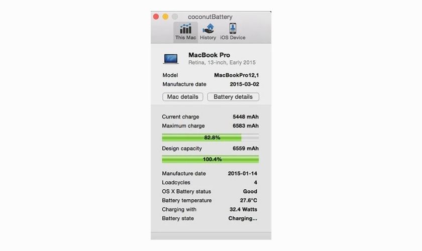 Kiểm tra mức độ chai pin MacBook bằng phần mềm Coconut Battery