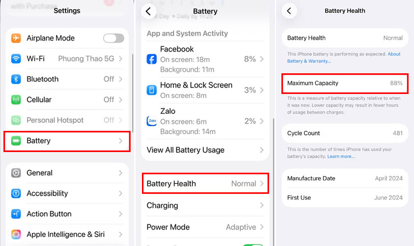 Kiểm tra dung lượng pin trực tiếp trên iPhone