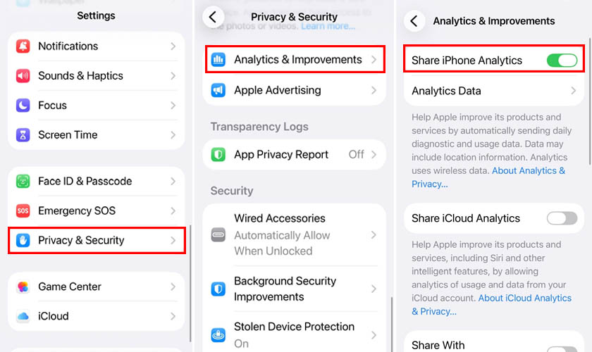 Kiểm tra dung lượng pin iPhone bằng tính năng Analytics