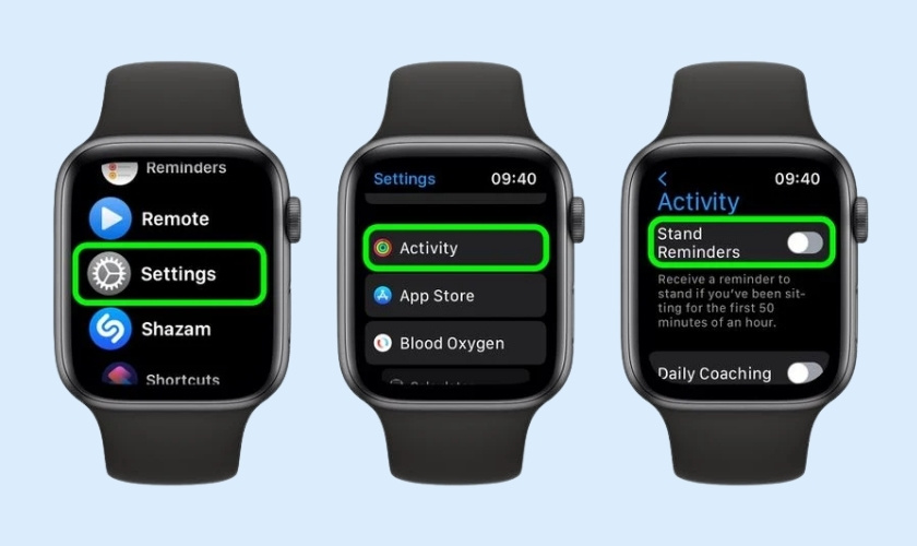Tắt Nhắc nhở đứng
