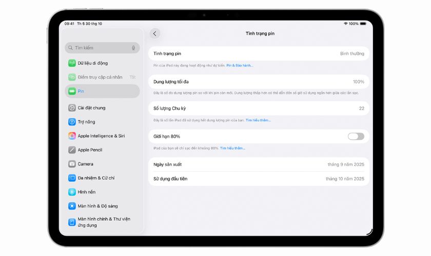 Cách kiểm tra dung lượng pin iPad A16