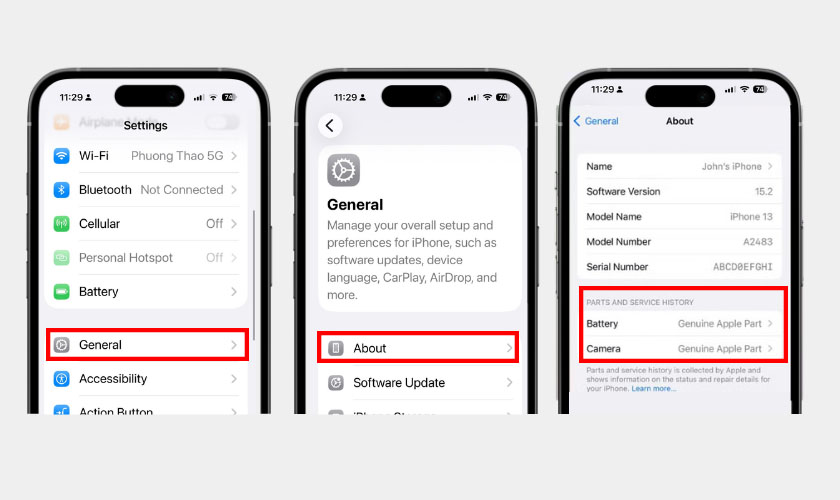 Cách kiểm tra iPhone báo linh kiện Apple chính hãng hay không