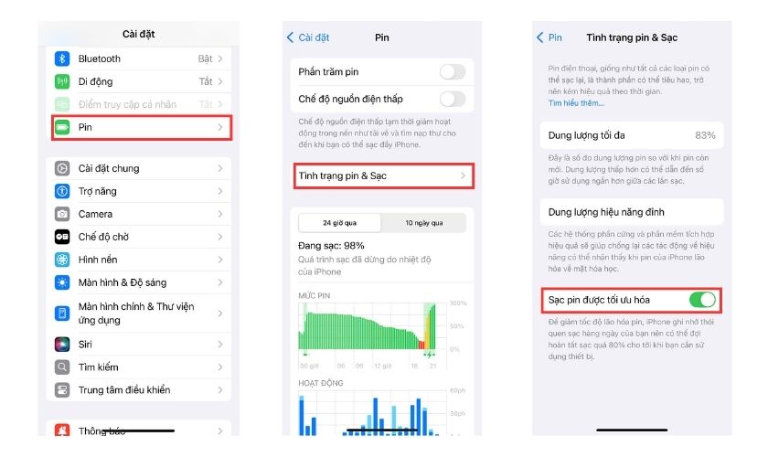 Kiểm tra các cài đặt pin