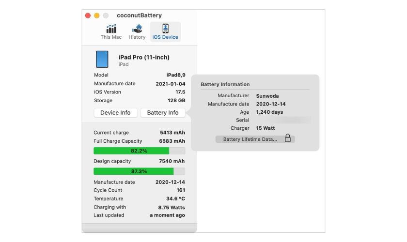 kiểm tra dung lượng pin ipad bằng phần mềm trên máy tính