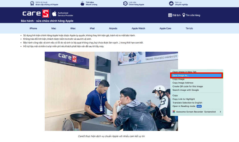 Nhấp chuột phải để lưu ảnh Macbook