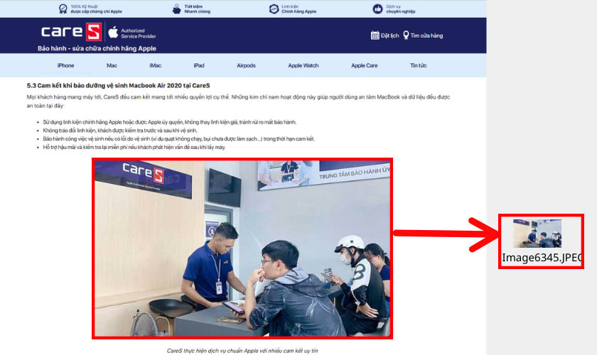 Giữ, kéo và thả để lưu ảnh Macbook