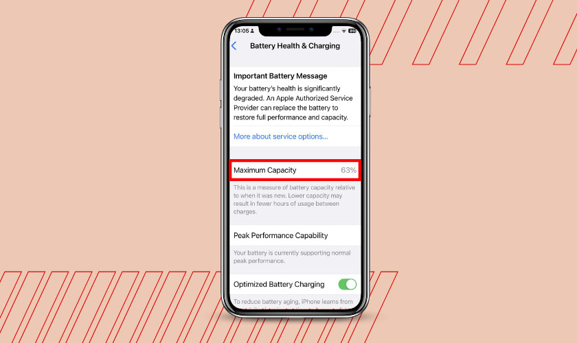 Pin đã suy giảm dung lượng tối đa