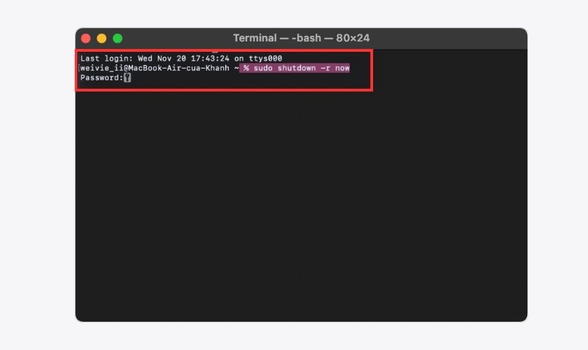 Tắt MacBook bằng lệnh Terminal
