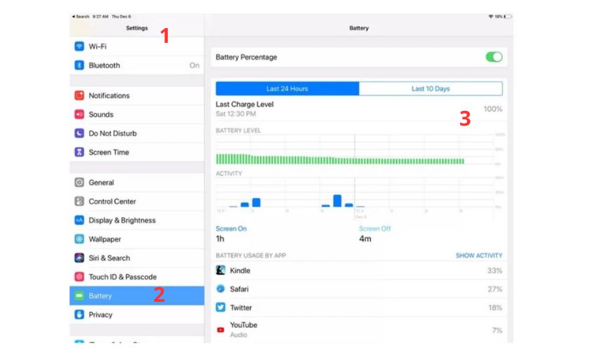 Tổng hợp các cách xem phần trăm pin trên iPad