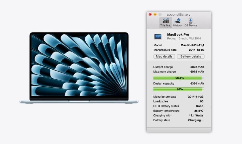 Kiểm tra số lần sạc MacBook bằng Coconut Battery