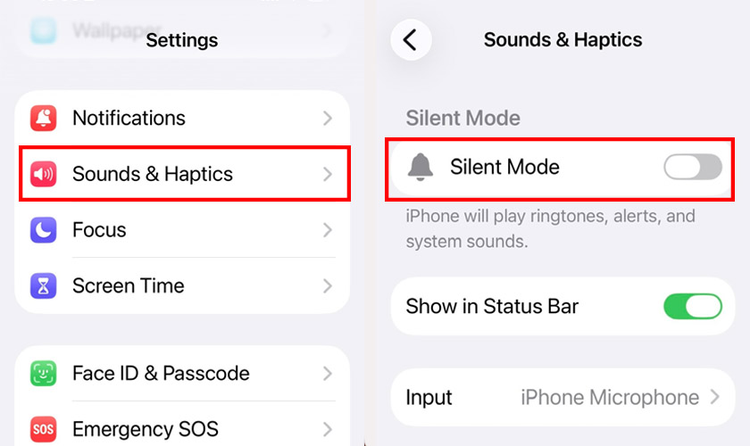 Bật tắt chế độ im lặng iPhone 17 trong Cài đặt