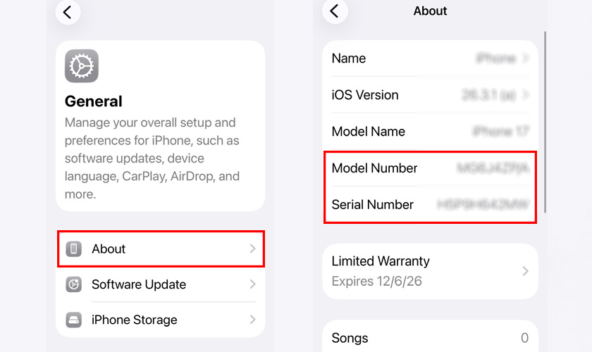 Kiểm tra iPhone 17 Pro Max chính hãng bằng số Serial và kiểu máy