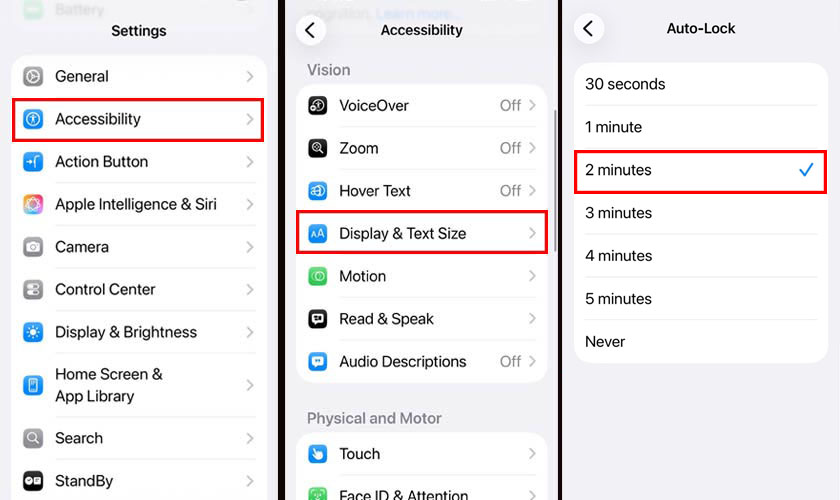 Tắt màn hình iPhone 17 Pro Max bằng tính năng Auto Lock