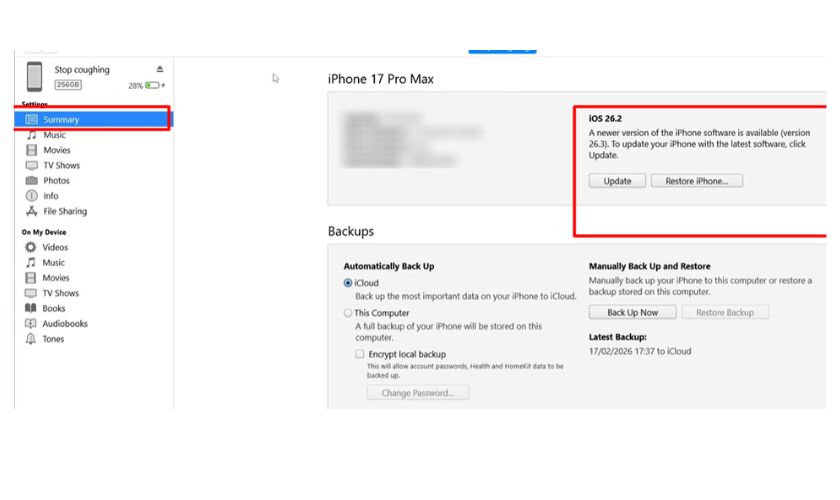 Hướng dẫn cập nhật iOS bằng iTunes chi tiết