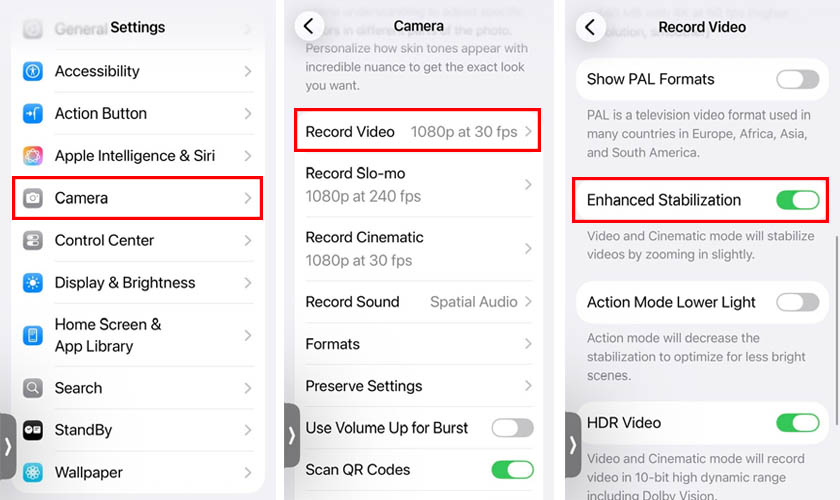 Cách bật chống rung camera iPhone 11