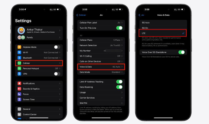 Kiểm tra và bật 4G trong Cài đặt (Settings)