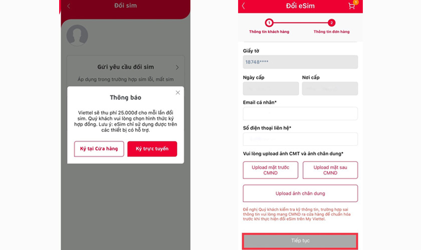 Cài eSIM qua ứng dụng của nhà mạng cung cấp SIM