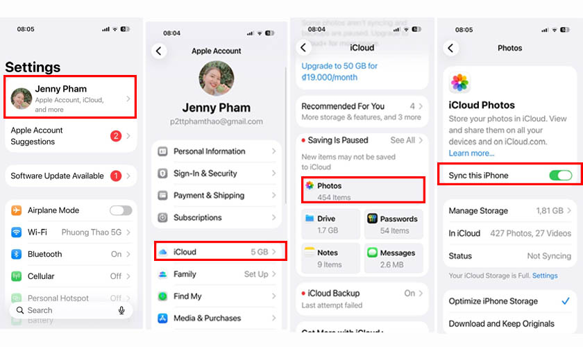 Kiểm tra đã bật iCloud Photos hay chưa