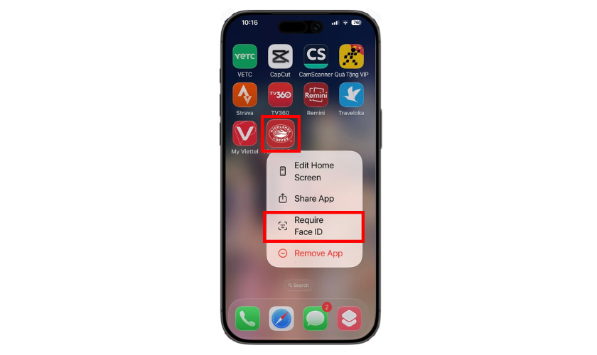 Khóa ứng dụng bằng Face ID