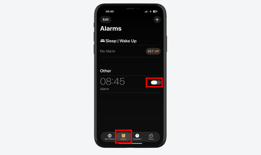 Cách tắt báo thức iPhone trực tiếp trong ứng dụng Đồng hồ