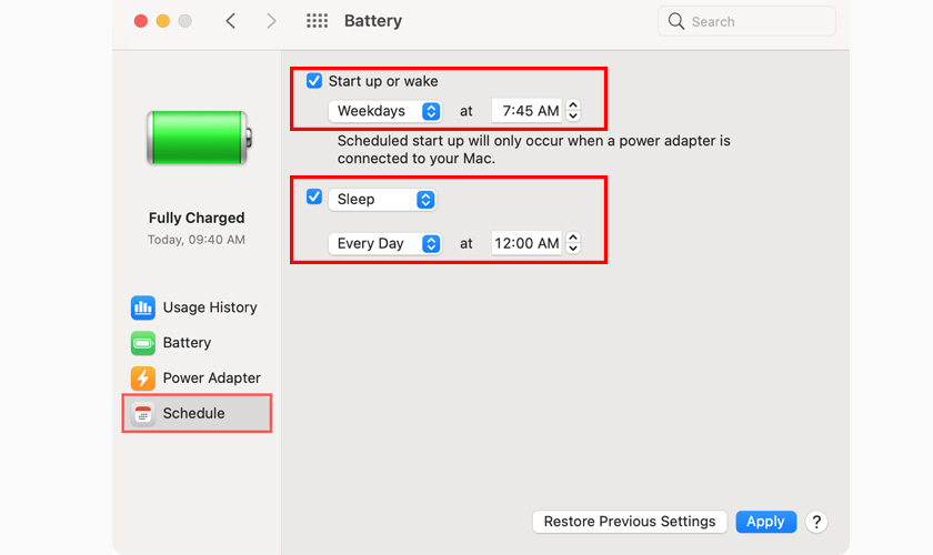 Cài đặt Thời gian tắt màn hình MacBook thông qua lịch trình
