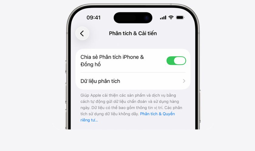 Cách xem số lần sạc iPhone 16 qua Dữ liệu phân tích